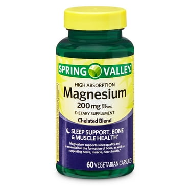 Spring Valley Magnesium Sleep Support Bone & Joint Health Dietary Supplement Vegetarian Capsules, 200 mg, 60 Count