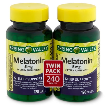 Spring Valley Melatonin Dietary Supplement Twin Pack, 5 mg, 120 Count, 2 Pack