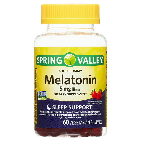 Spring Valley Melatonin Pectin Dietary Supplement Gummies, Strawberry, 5 mg, 60 Count