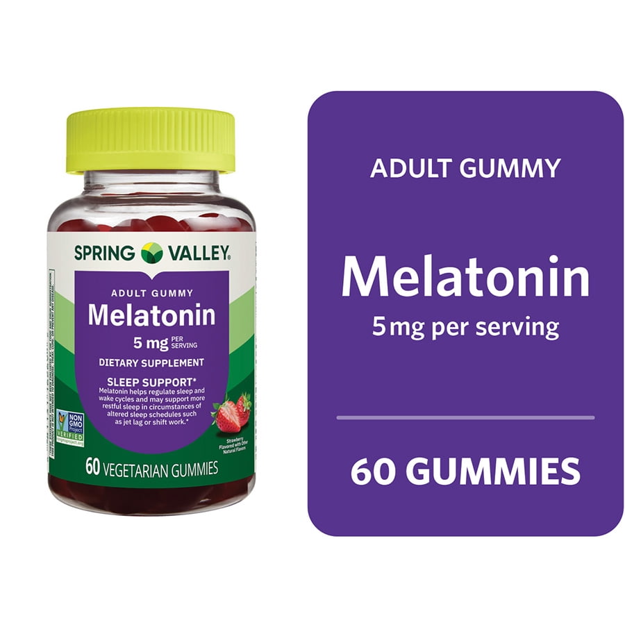 Spring Valley Melatonin Pectin Dietary Supplement Gummies, Strawberry, 5 mg, 60 Count