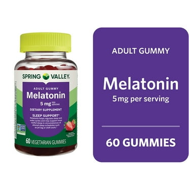 Spring Valley Melatonin Pectin Dietary Supplement Gummies, Strawberry, 5 mg, 60 Count