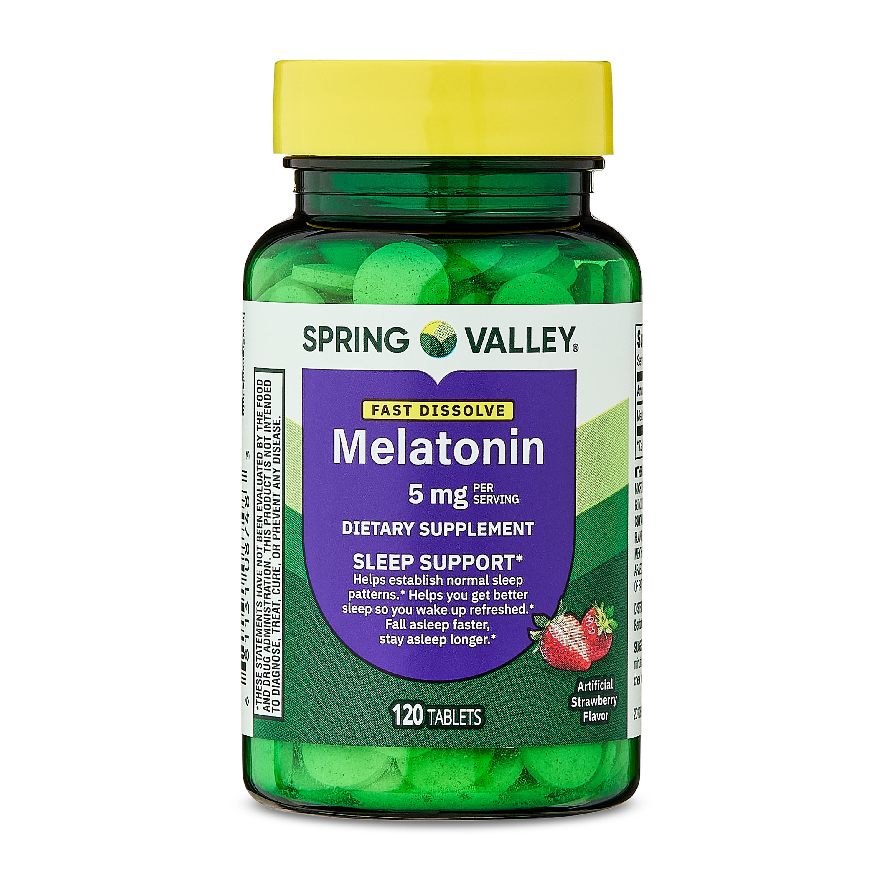 Spring Valley Melatonin Sleep Support Dietary Supplement Fast-Dissolve Tablets, Strawberry, 5 mg, 120 Count