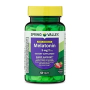 Spring Valley Fast-Dissolve Melatonin Sleep Support Dietary Supplement Tablets, Strawberry, 5 mg, 120 Count