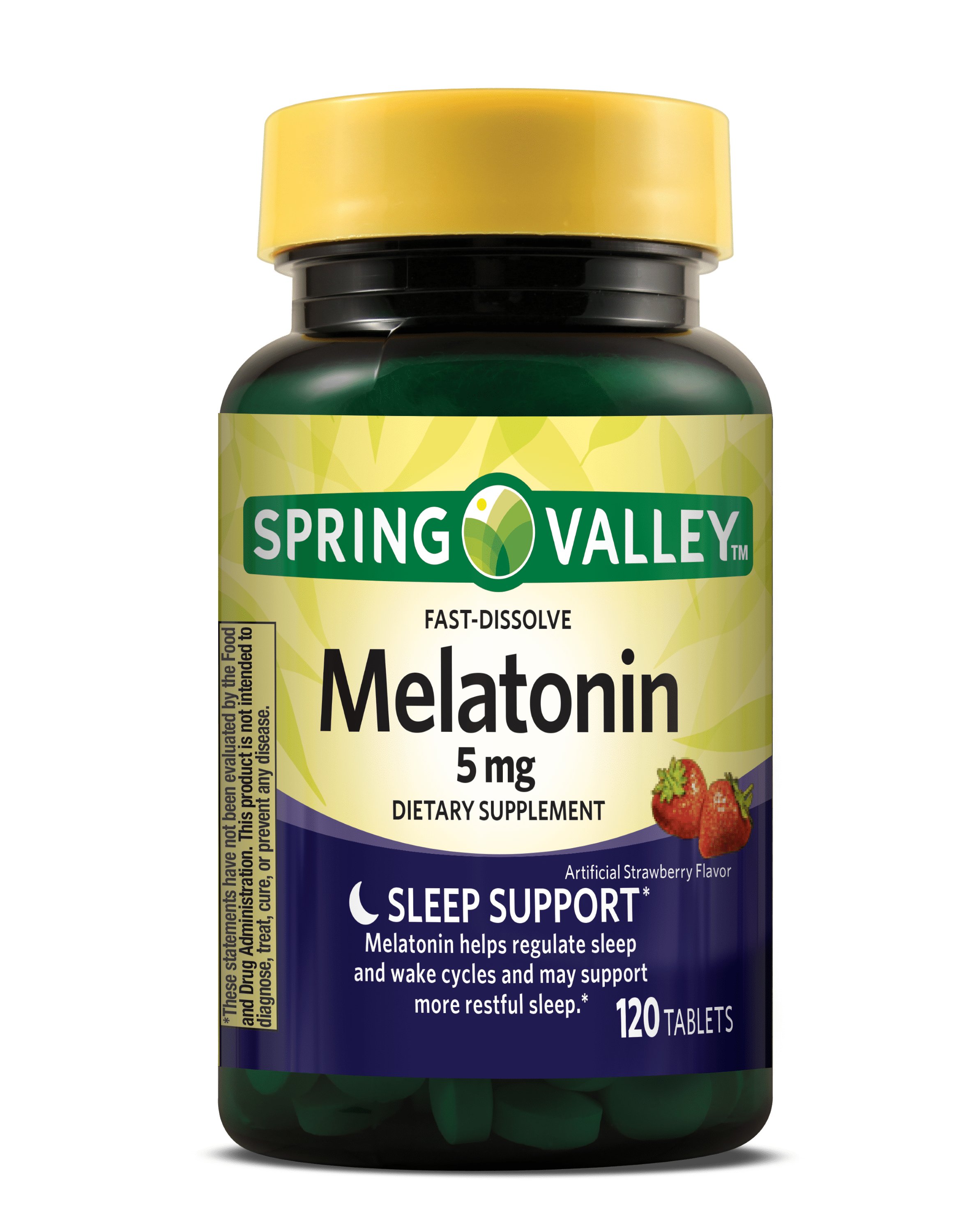 Spring Valley Melatonin Sleep Dietary Supplement Fast-Dissolve Tablets, Strawberry, 5 mg, 120 Count
