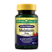 (3 pack) Spring Valley Fast-Dissolve Melatonin Sleep Support Dietary Supplement Tablets, Strawberry, 10 mg, 120 Count