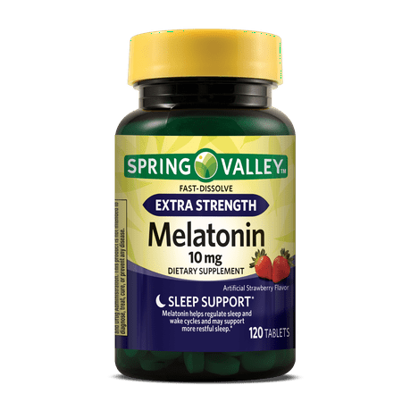 Spring Valley Melatonin Sleep Support Dietary Supplement Tablets, Strawberry, 10 mg, 120 Count