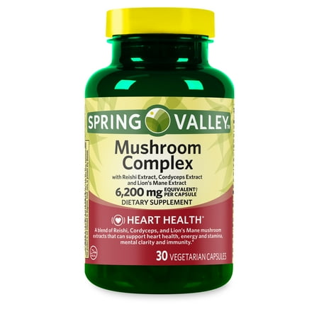 Spring Valley Mushroom Complex Dietary Supplement,6,200mg Equivalent Serving, 30 Vegetarian Capsules
