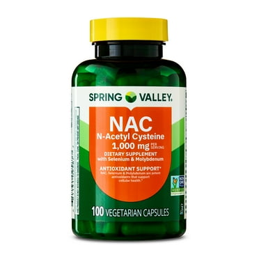 Spring Valley NAC Dietary Supplement Vegetarian Capsules for Antioxidant Support, 1000 mg, 100 Count
