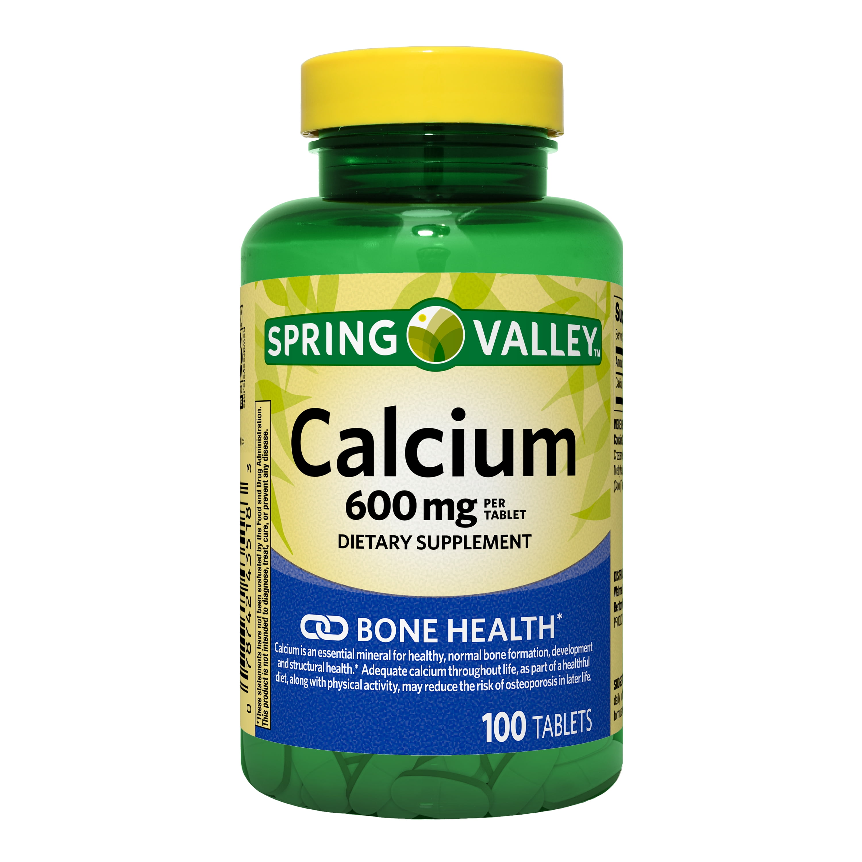 Spring Valley Calcium Bone Health Dietary Supplement Tablets, 600 mg, 100 Count