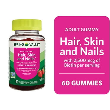 Spring Valley Organic Biotin Vegetarian Gummies, Strawberry Flavor, 2500mcg, 60 Count