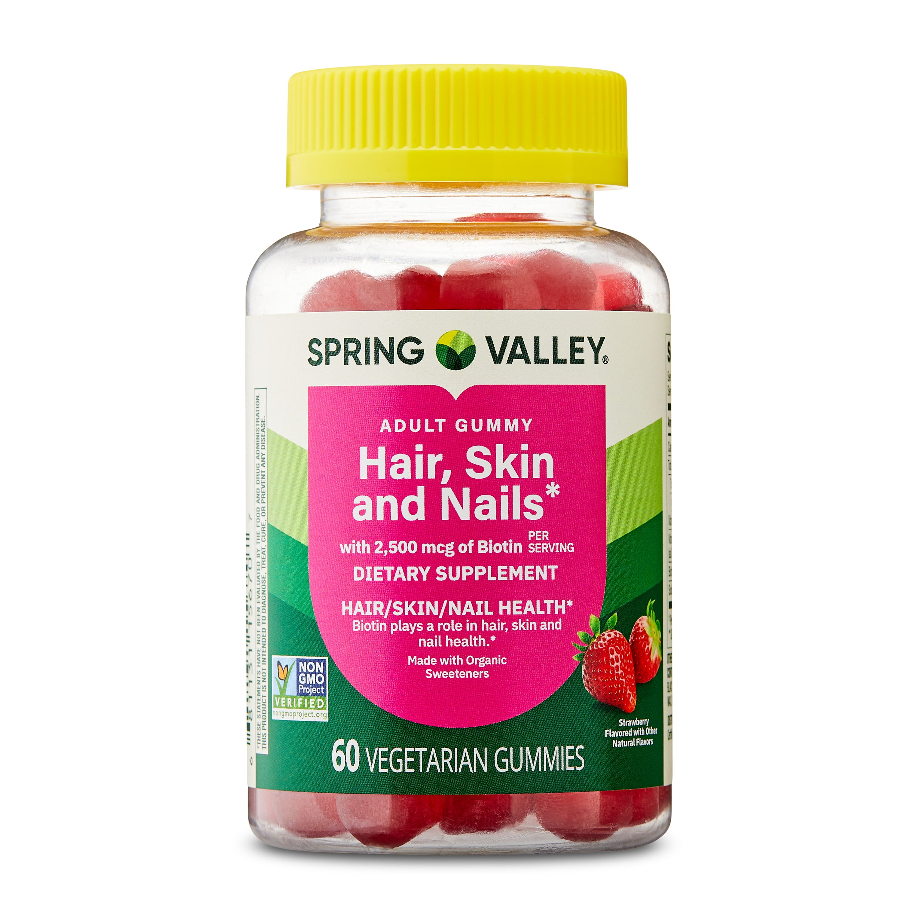 Spring Valley Organic Biotin Vegetarian Gummies, Strawberry Flavor, 2500mcg, 60 Count