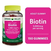 Spring Valley Organic Biotin Vegetarian Gummies, Blueberry Flavor, 5000 mcg, 150 Count