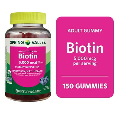 Spring Valley Organic Biotin Vegetarian Gummies, Blueberry Flavor, 5000 mcg, 150 Count