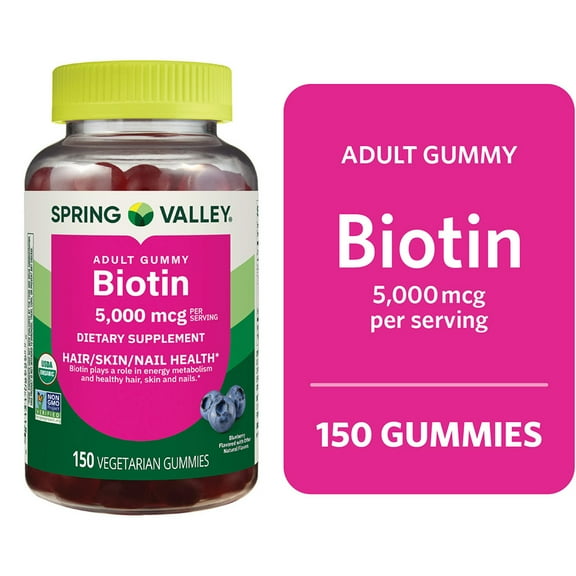 Spring Valley Organic Biotin Vegetarian Gummies, Blueberry Flavor, 5000 mcg, 150 Count
