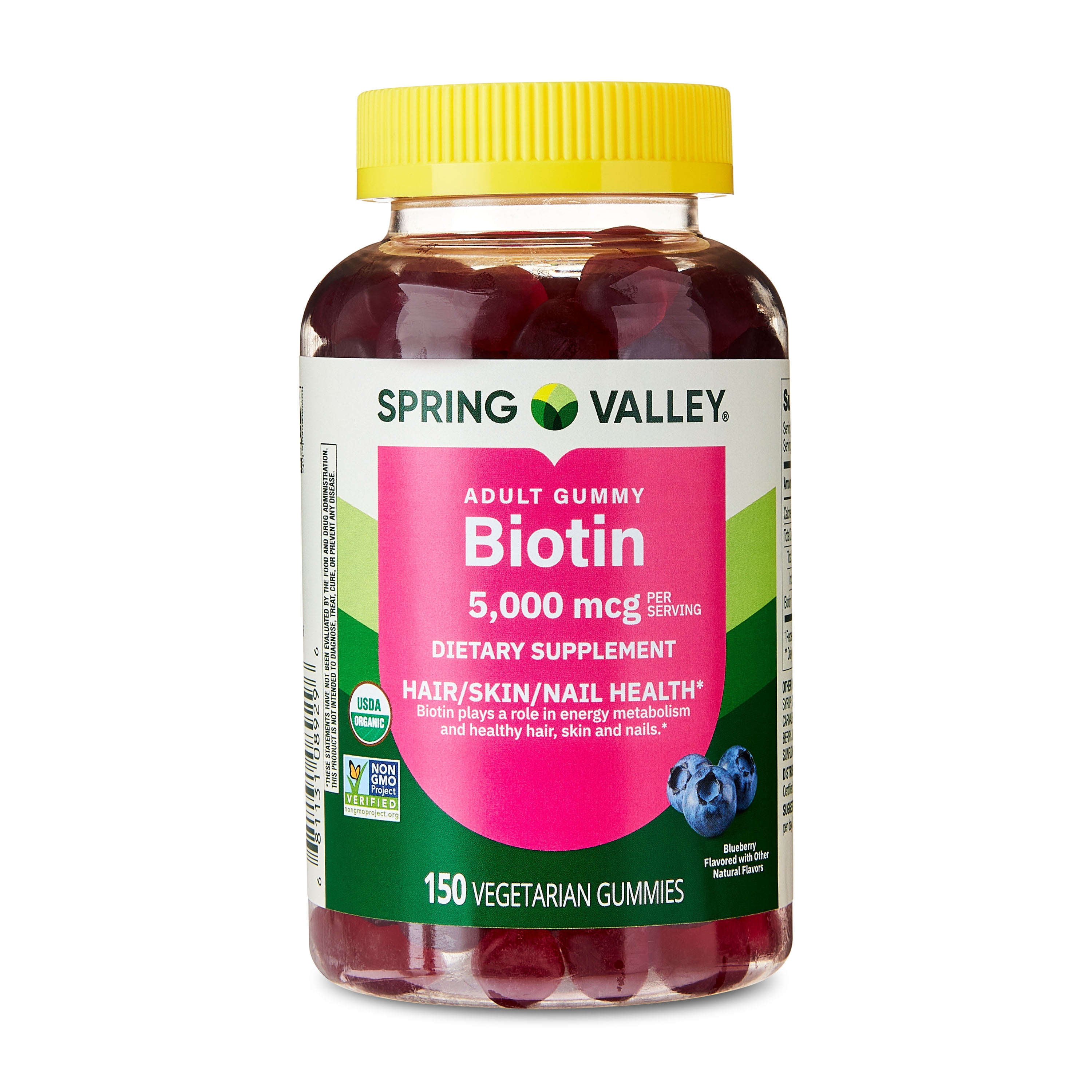 Spring Valley Organic Biotin Vegetarian Gummies, Blueberry Flavor, 5000 mcg, 150 Count