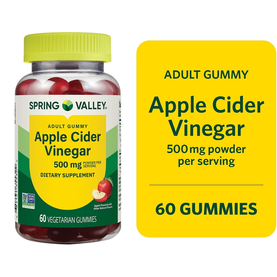 Spring Valley Non GMO Dietary Supplement Gummies, Apple Cider Vinegar, 500 mg, 60 Count