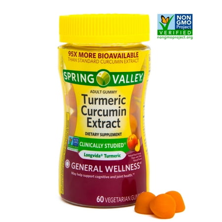 Spring Valley Non GMO Longvida Turmeric Vegetarian Gummies, Peach Mango, 60 Count