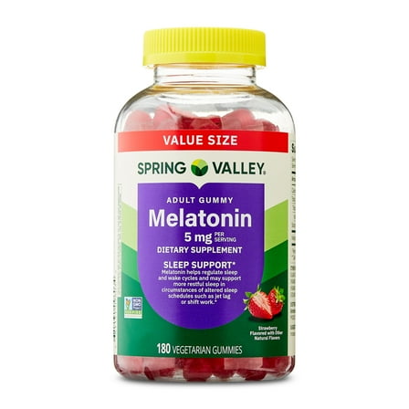 Spring Valley Non GMO Melatonin Sleep Support Dietary Supplement Gummies, Strawberry, 5 mg, 180 Count