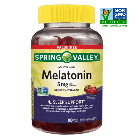 product image of Spring Valley Non GMO Melatonin Dietary Supplement Gummies, Strawberry, 5 mg, 180 Count