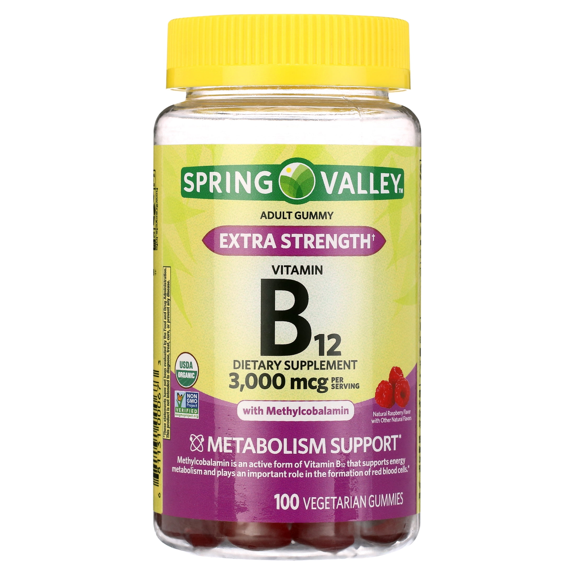 Spring Valley Non GMO Vitamin B12 Vegetarian Gummies, Raspberry, 3000 ...