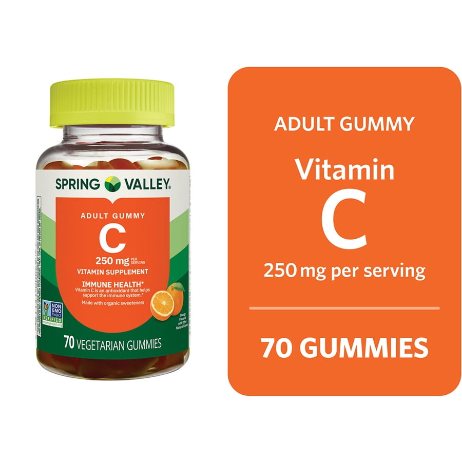 Spring Valley Vitamin C Supplement Vegetarian Gummies for Immune Health, Orange Flavor, 250 mg, 70 Count