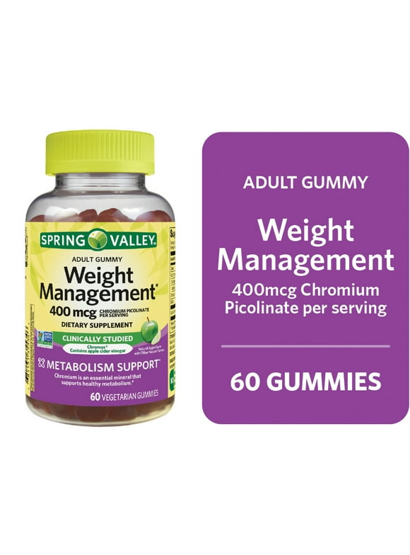 Spring Valley Non GMO Weight Management Dietary Supplement Gummies, Apple, 400 Mcg, 60 Count