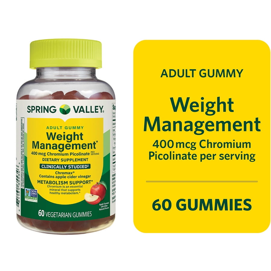 Spring Valley Weight Management Dietary Supplement Vegetarian Gummies, Apple, 400 Mcg, 60 Count