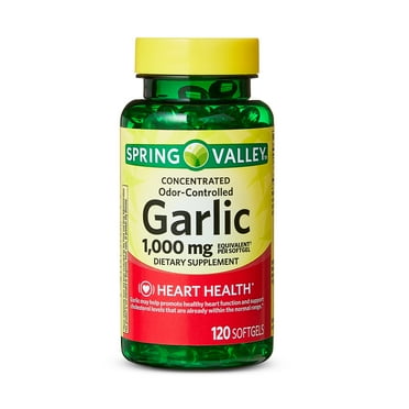 Spring Valley Odor-Controlled Garlic Dietary Supplement Softgels for Heart Health, 1000 mg, 120 Count