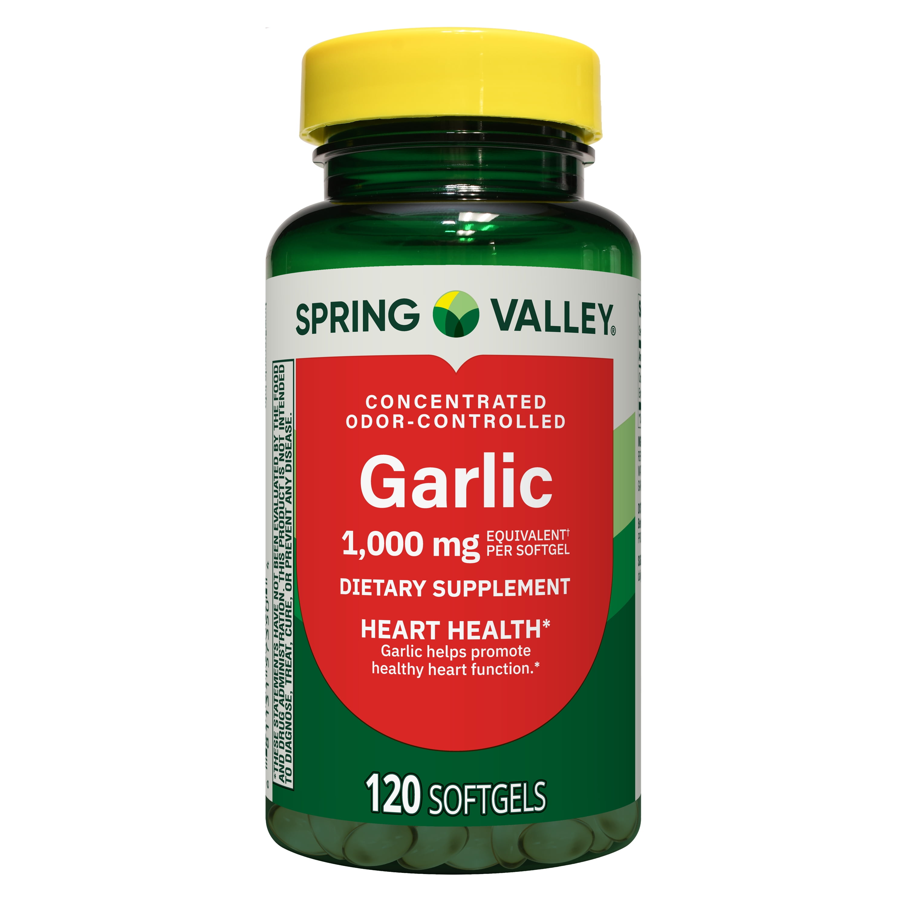 Spring Valley Odor-Controlled Garlic Dietary Supplement Softgels for Heart Health, 1000 mg, 120 Count