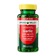 Spring Valley Odor-Controlled Garlic Dietary Supplement Softgels for Heart Health, 1000 mg, 200 Count