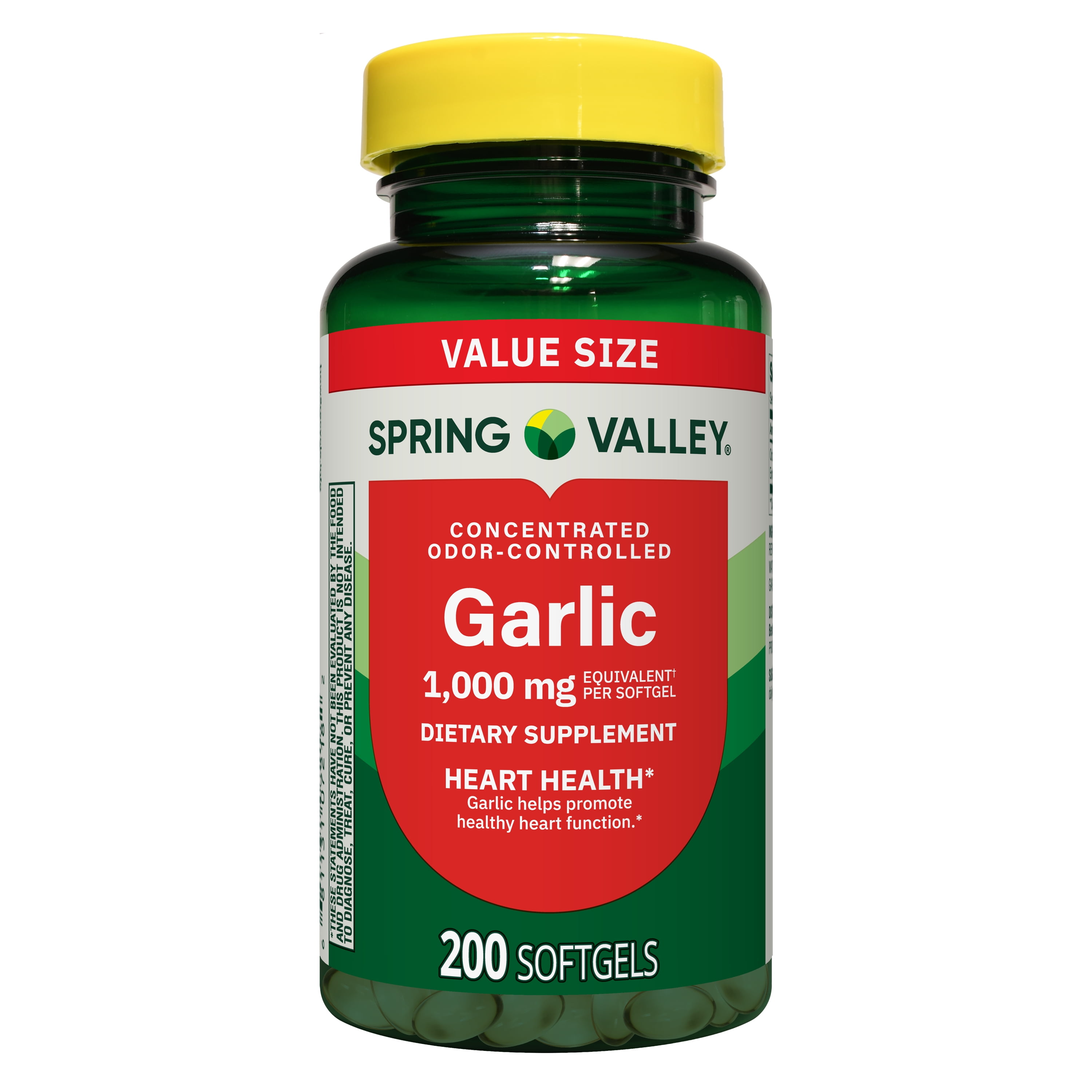 Spring Valley Odor-Controlled Garlic Dietary Supplement Softgels for Heart Health, 1000 mg, 200 Count