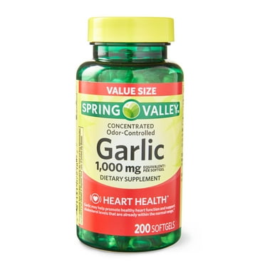 Spring Valley Odor-Controlled Garlic Dietary Supplement Softgels for Heart Health, 1000 mg, 200 Count