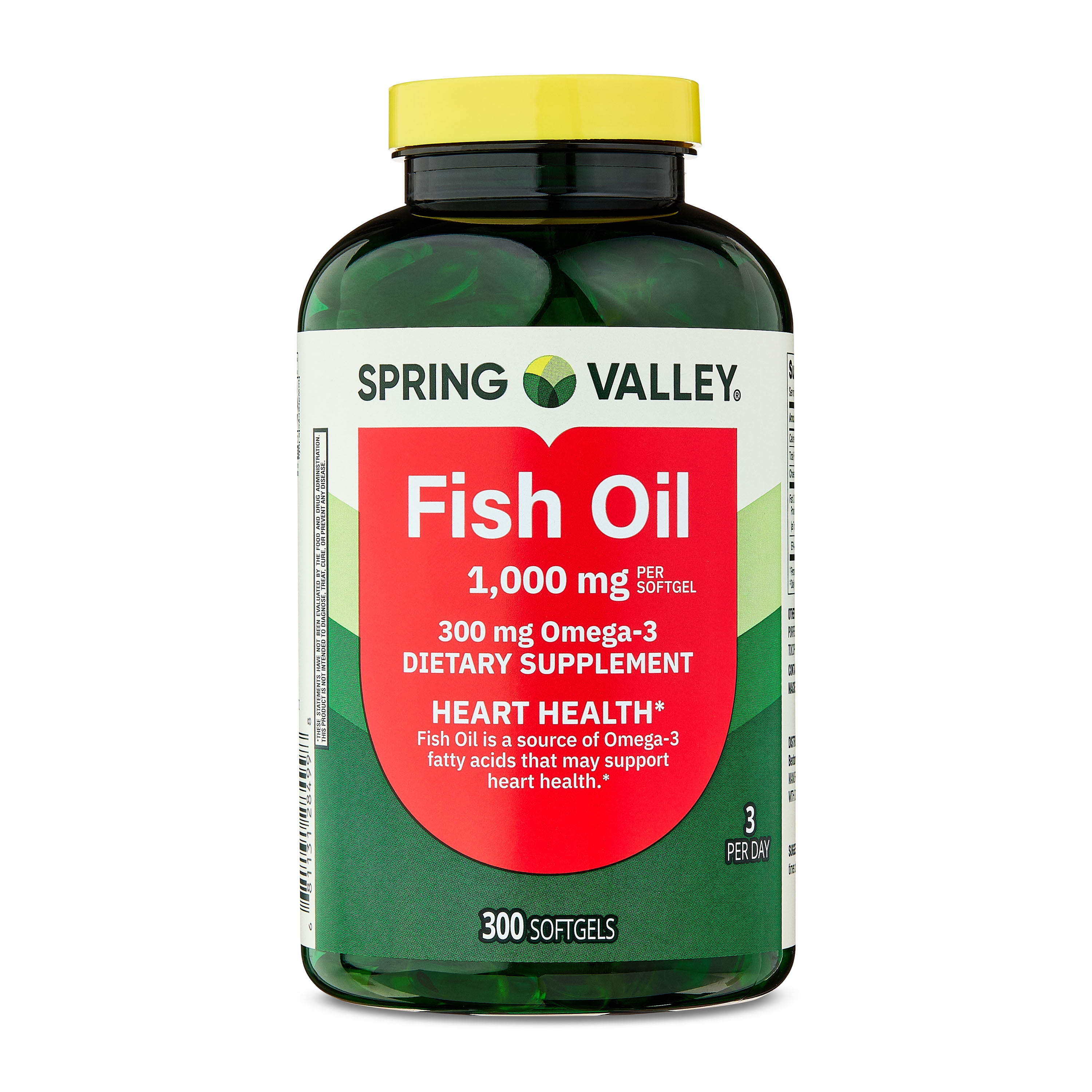 Spring Valley Fish Oil Omege-3 Dietary Supplement Softgels for Heart Health, 1000 mg, 300 Count
