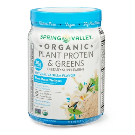 Spring Valley Organic Plant Protein & Greens Dietary Supplement, Natural Vanilla Flavor, 24.7 oz