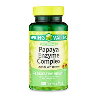 Spring Valley Papaya Enzyme Complex Chewable Tablets Dietary Supplement, Digestive Health, 180 Count