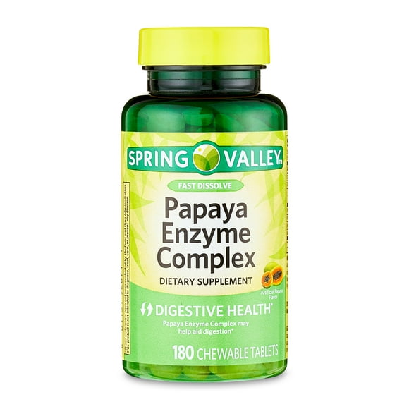 Spring Valley Papaya Enzyme Complex Chewable Tablets Dietary Supplement, Digestive Health, 180 Count