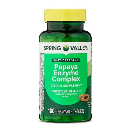 Spring Valley Papaya Enzyme Complex Chewable Tablets Dietary Supplement, Digestive Health, 180 Count