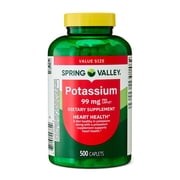 Spring Valley Potassium Dietary Supplement Caplets for Heart Health, 99 mg, 500 Count Value Size