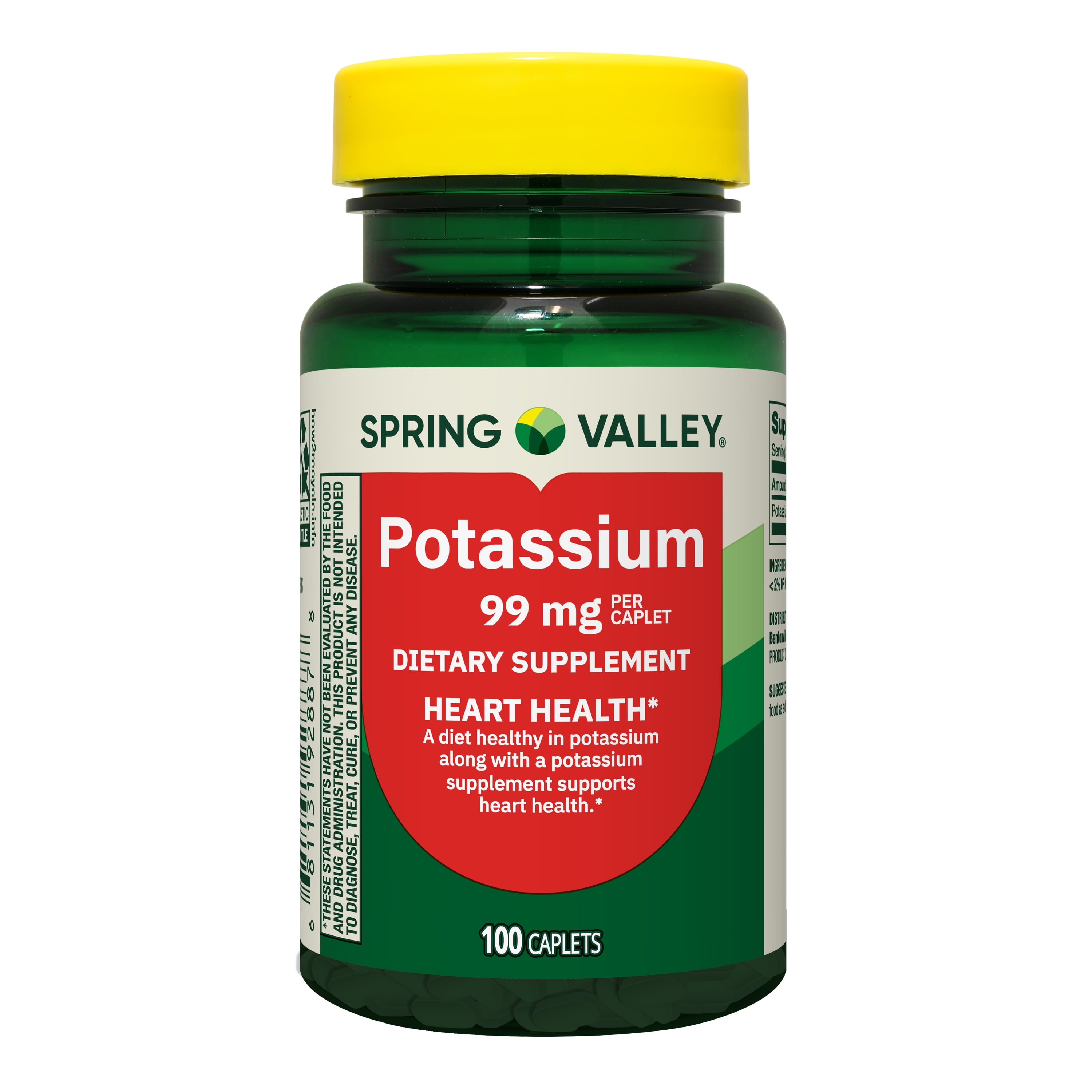 Spring Valley Potassium Heart Health Dietary Supplement Caplets, 99 mg, 100 Count