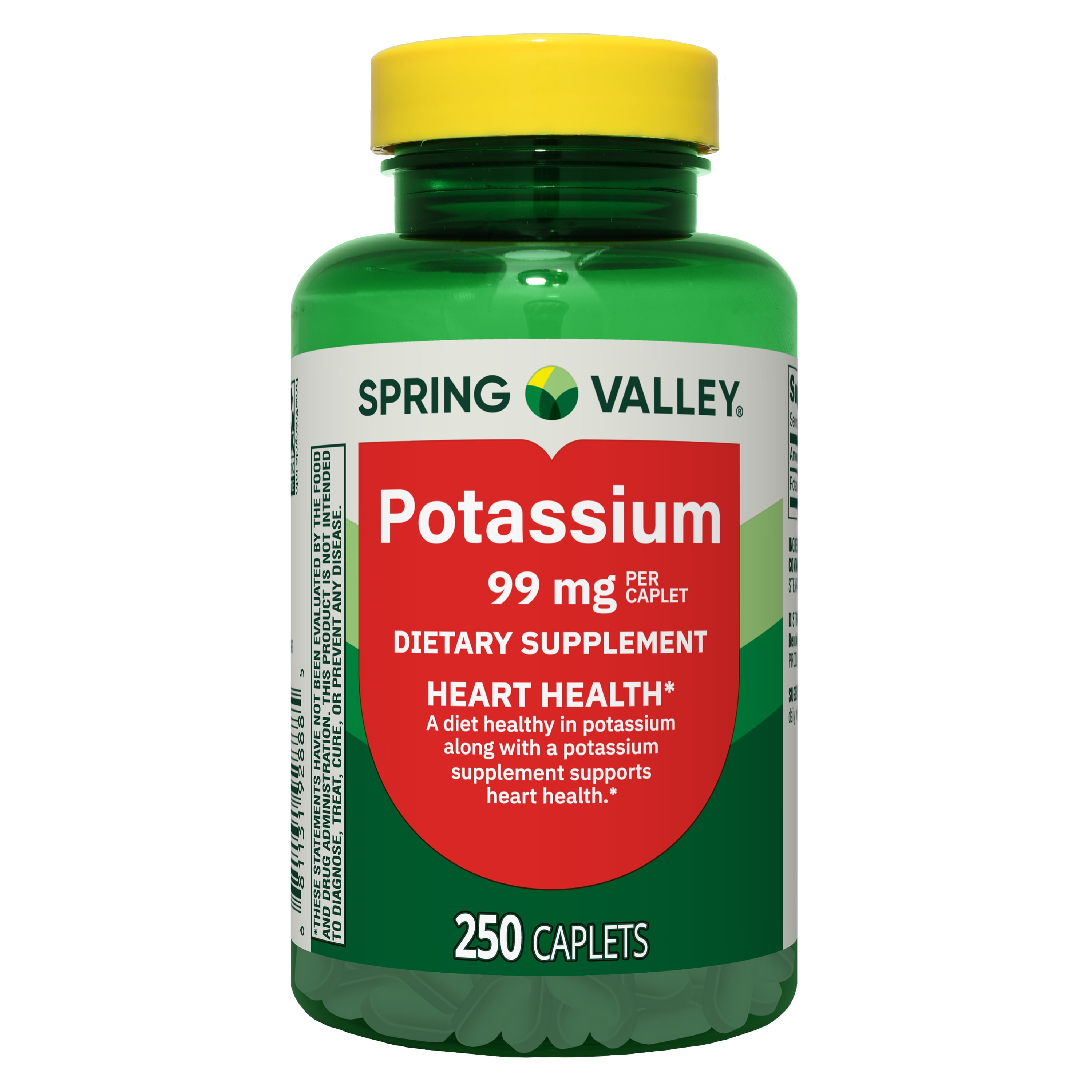 Spring Valley Potassium Heart Health Dietary Supplement Caplets, 99 mg, 250 Count