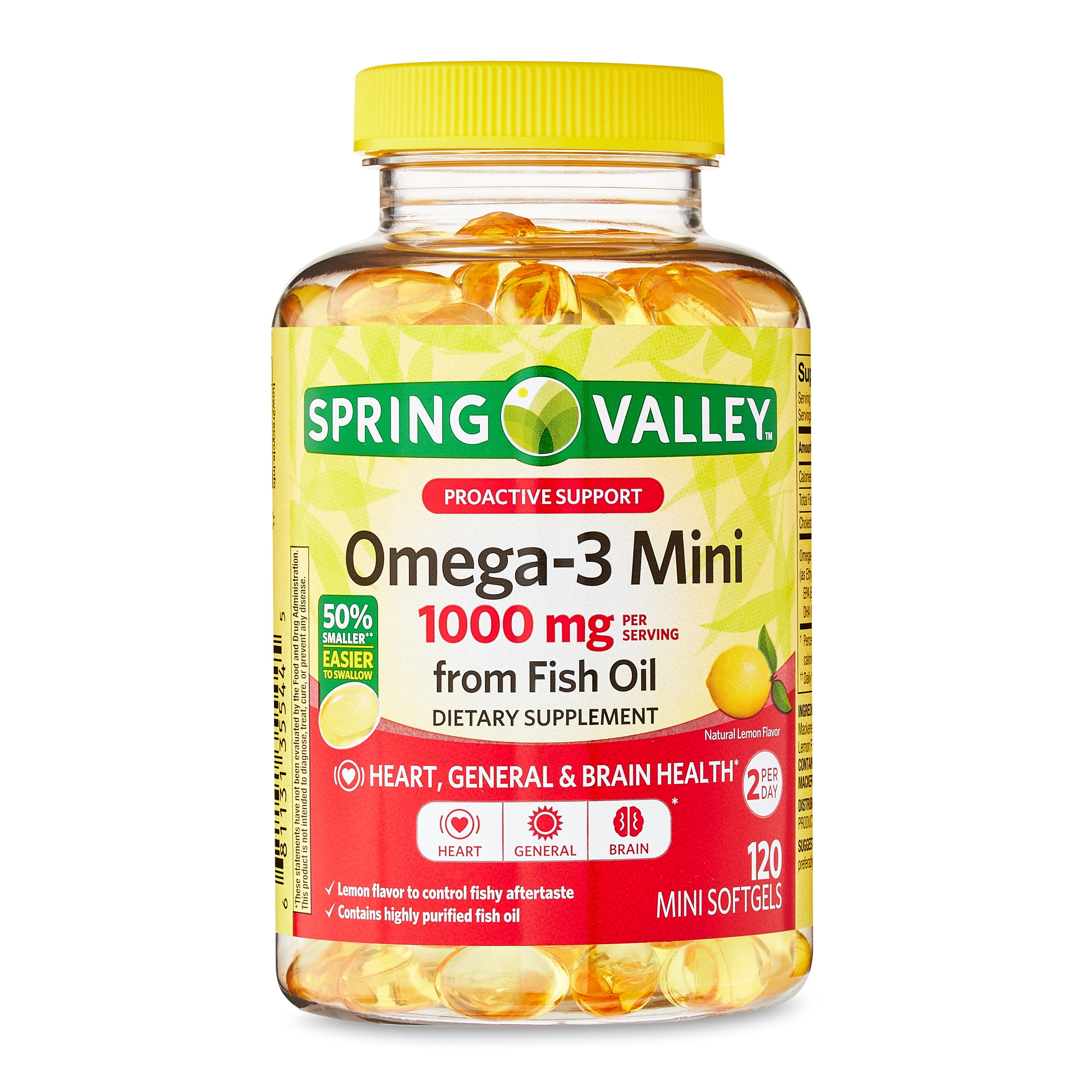 Spring Valley Proactive Support Omega-3 Mini from Fish Oil Dietary  Supplement, 1000 mg, 120 Count 