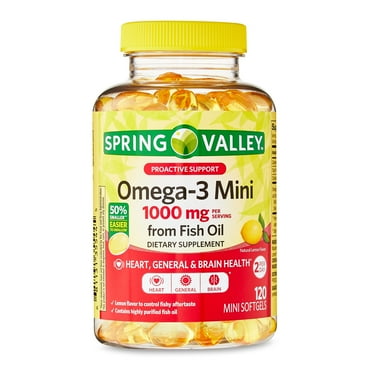 Spring Valley Proactive Support Omega-3 Mini from Fish Oil Dietary Supplement Mini Softgels, 1000 mg, 120 Count