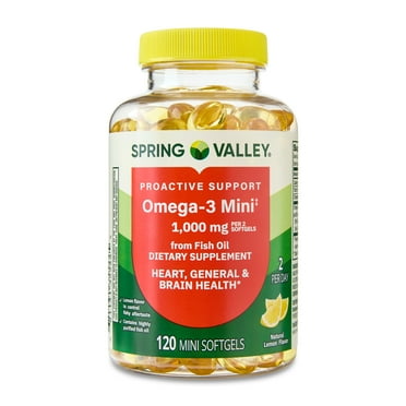 Spring Valley Proactive Support Omega-3 Mini from Fish Oil Dietary Supplement Mini Softgels, 1000 mg, 120 Count