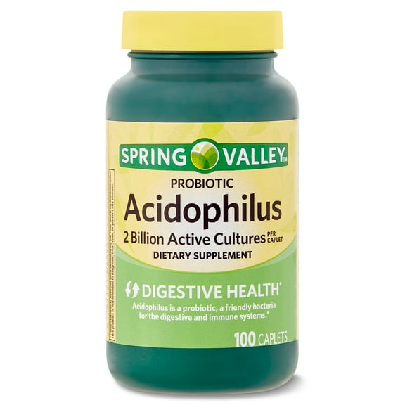 (3 pack) Spring Valley Probiotic Acidophilus Caplets for Digestive Health, 2 Billion Active Cultures, 100 Count