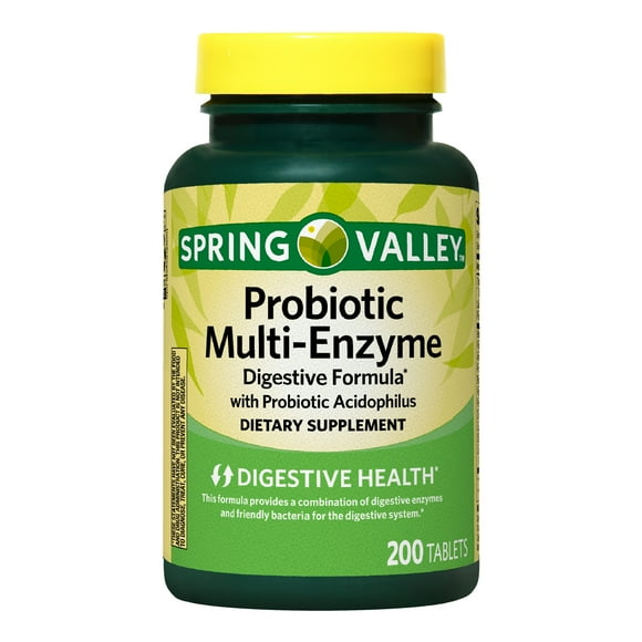 Spring Valley Probiotic Multi-Enzyme Digestive Formula Tablets for Digestive Health, 200 Count