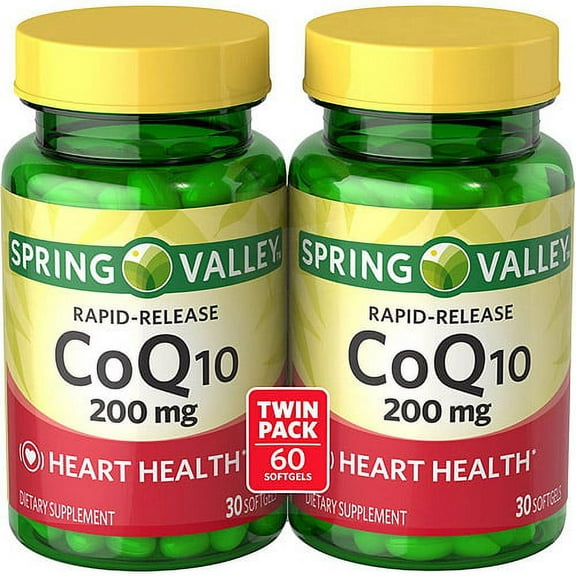 Spring Valley Rapid-Release Co Q-10 Dietary Supplement Softgels, 200 mg, 30 Count, 2 Pack