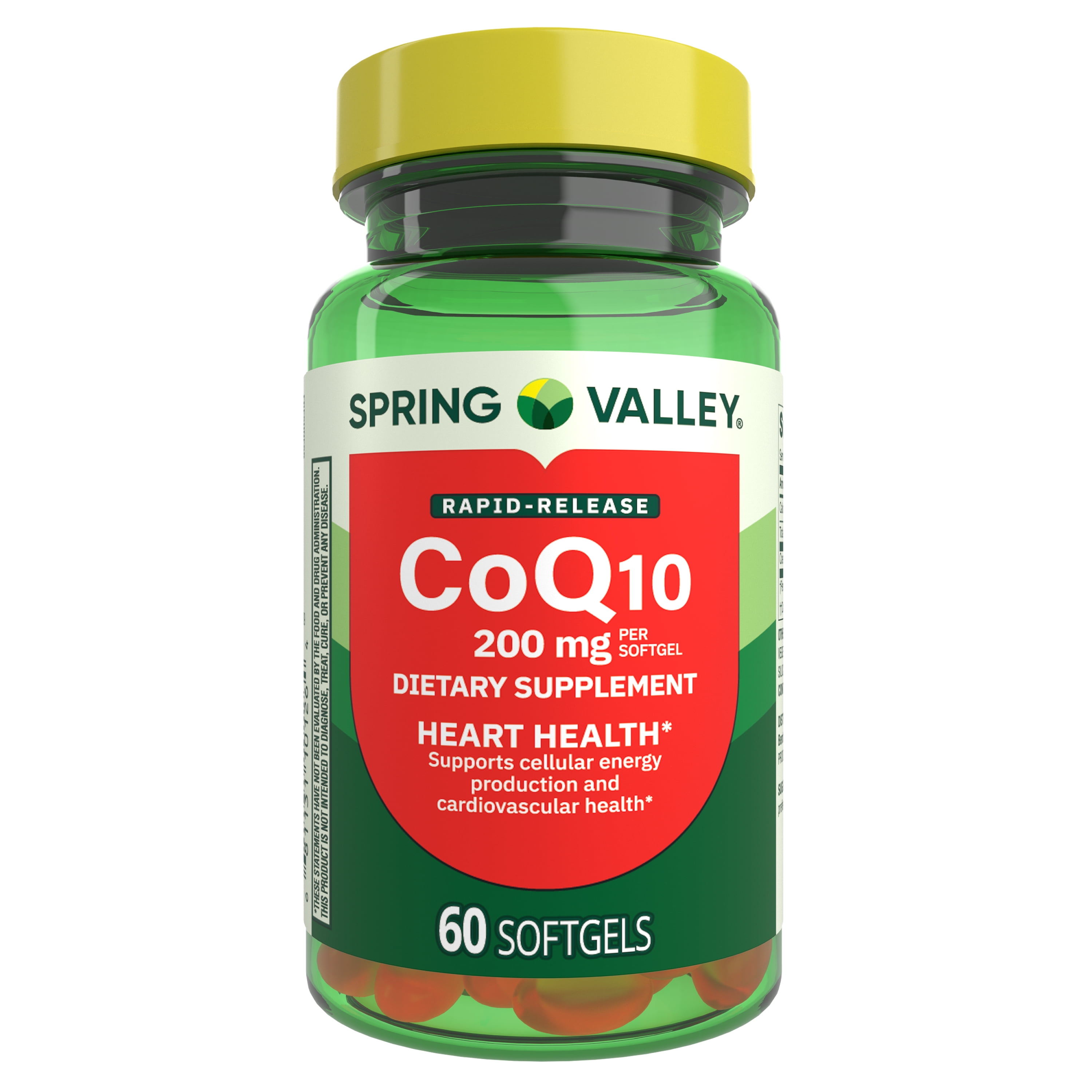 Spring Valley Rapid-Release CoQ10 Dietary Supplement Softgels for Heart Health, 200 mg, 60 Count