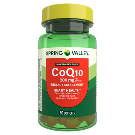 Spring Valley Rapid-Release CoQ10 Heart Health Dietary Supplement Softgels, 100 mg, 60 Count
