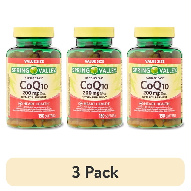 (3 pack) Spring Valley Rapid Release CoQ10 Softgels, 200mg, 150 Count ...