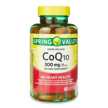 Spring Valley Rapid-Release CoQ10 Dietary Supplement Softgels for Heart Health, 300 mg, 60 Count